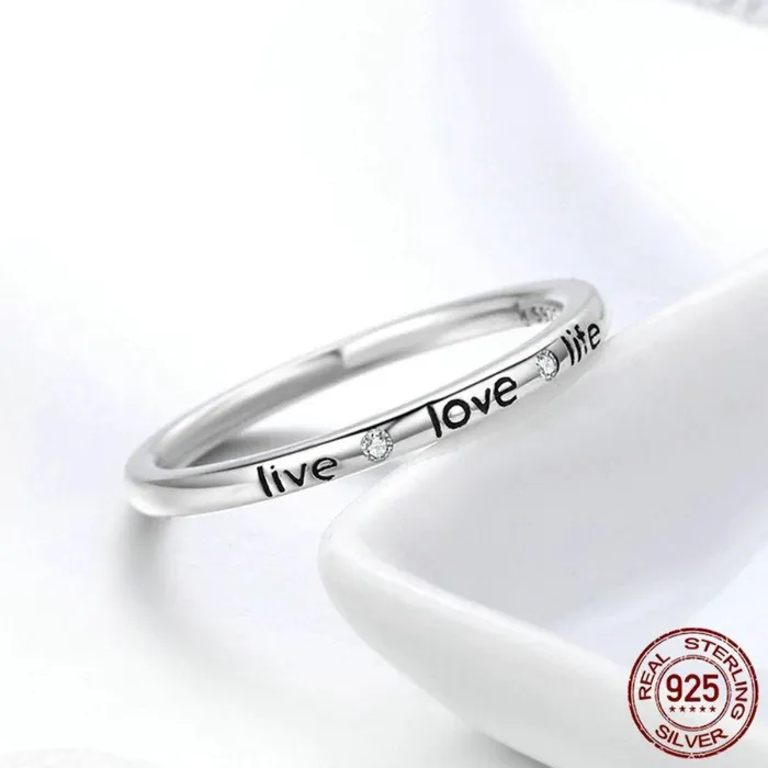 Sparkling Selection Rings 100 Authentic 925 Sterling Silver Live Love Life Letter Engrave Finger Ring for Women Sparkling Selection Rings 100 Authentic 925 Sterling Silver Live Love Life Letter Engrave Finger Ring for Women