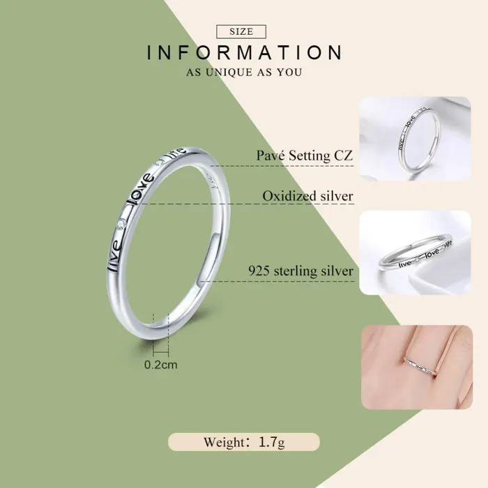 Sparkling Selection Rings 100 Authentic 925 Sterling Silver Live Love Life Letter Engrave Finger Ring for Women Sparkling Selection Rings 100 Authentic 925 Sterling Silver Live Love Life Letter Engrave Finger Ring for Women