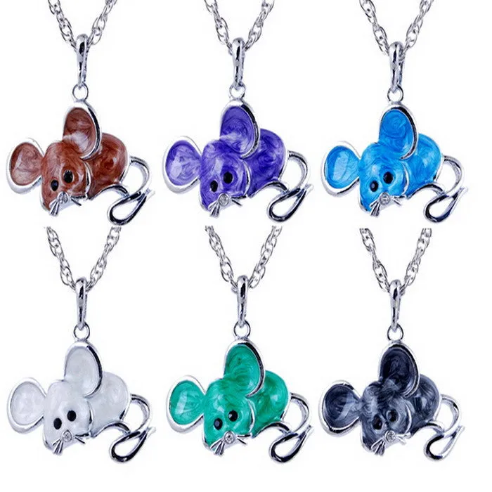 sparklingselections Necklaces Antique Alloy colorful enamel Mouse Pendant Necklace for Women sparklingselections Necklaces Antique Alloy colorful enamel Mouse Pendant Necklace for Women