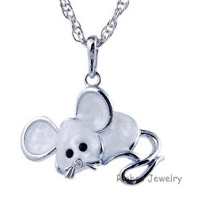 sparklingselections Necklaces Antique Alloy colorful enamel Mouse Pendant Necklace for Women sparklingselections Necklaces Antique Alloy colorful enamel Mouse Pendant Necklace for Women