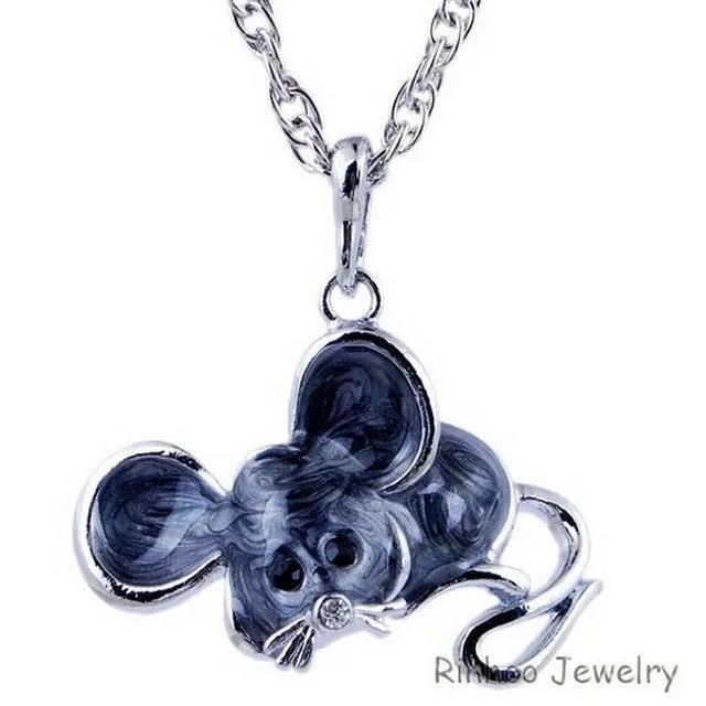 sparklingselections Necklaces Antique Alloy colorful enamel Mouse Pendant Necklace for Women sparklingselections Necklaces Antique Alloy colorful enamel Mouse Pendant Necklace for Women