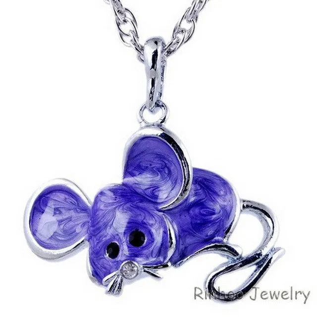 sparklingselections Necklaces Antique Alloy colorful enamel Mouse Pendant Necklace for Women sparklingselections Necklaces Antique Alloy colorful enamel Mouse Pendant Necklace for Women