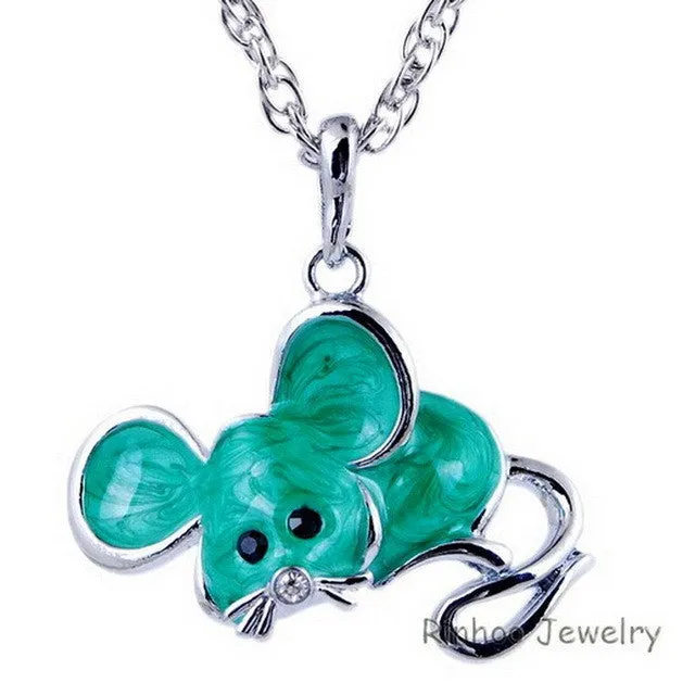 sparklingselections Necklaces Antique Alloy colorful enamel Mouse Pendant Necklace for Women sparklingselections Necklaces Antique Alloy colorful enamel Mouse Pendant Necklace for Women