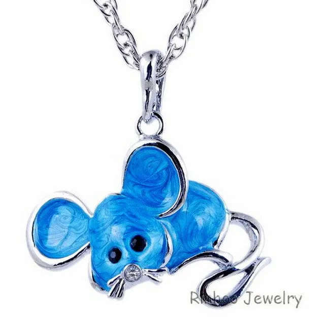 sparklingselections Necklaces Antique Alloy colorful enamel Mouse Pendant Necklace for Women sparklingselections Necklaces Antique Alloy colorful enamel Mouse Pendant Necklace for Women