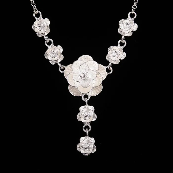 sparklingselections Necklaces Silver Color Flower Pendant Necklace