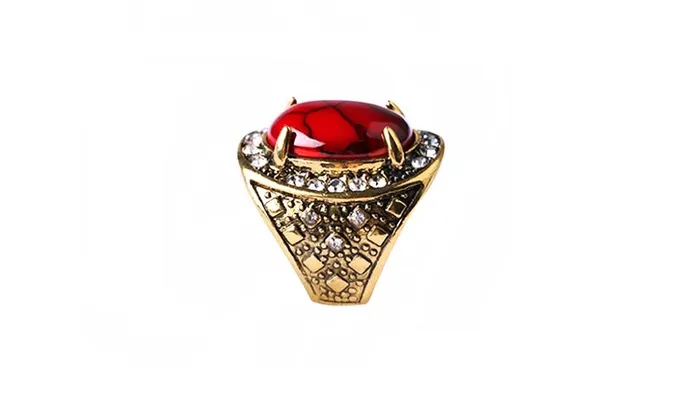 sparklingselections Rings Turquoise Rhinestone Golden Alloy Ring