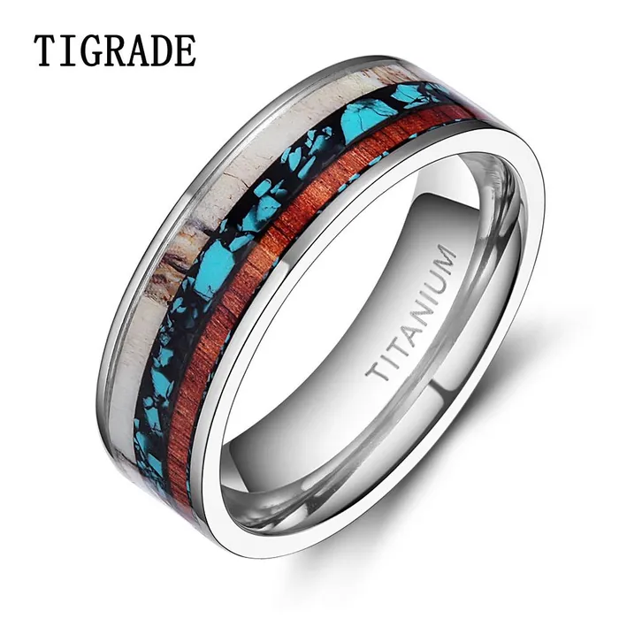 sparklingselections Rings Vintage 8mm Men Genuine Deer Titanium Ring