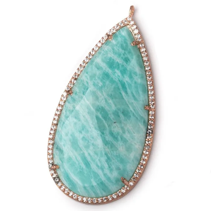 49x25mm Antique Rose Gold CZ Bezel Amazonite Pear Pendant 1 Focal Bead Beadsofcambaycom Necklaces 49x25mm Antique Rose Gold CZ Bezel Amazonite Pear Pendant 1 Focal Bead Beadsofcambaycom Necklaces