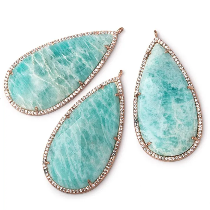 49x25mm Antique Rose Gold CZ Bezel Amazonite Pear Pendant 1 Focal Bead Beadsofcambaycom Necklaces 49x25mm Antique Rose Gold CZ Bezel Amazonite Pear Pendant 1 Focal Bead Beadsofcambaycom Necklaces