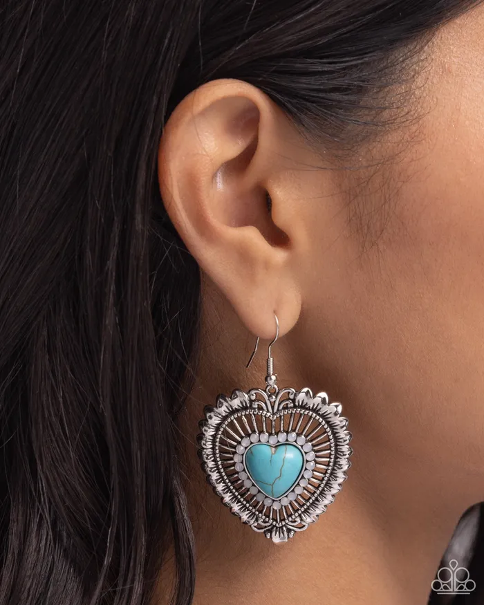 Antiqued Advocate Blue Turquoise Heart Earrings Jewelry by Bretta Paparazzi Accessories Earrings Antiqued Advocate Blue Turquoise Heart Earrings Jewelry by Bretta Paparazzi Accessories Earrings