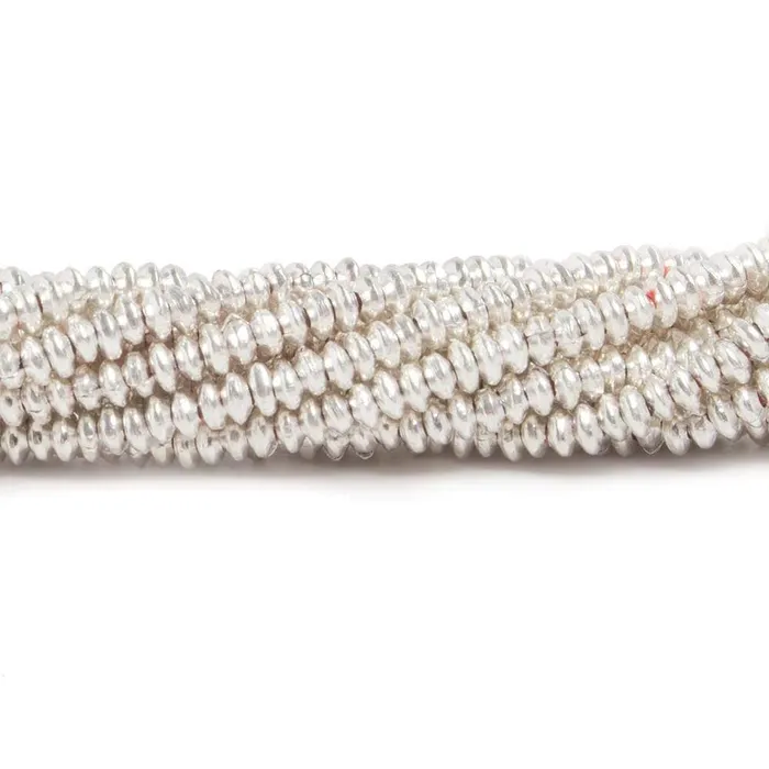 Beadsofcambaycom 25 mm Sterling Silver Plated Copper Strand Plain Rondelle 8 inch 95 beads Rings Beadsofcambaycom 25 mm Sterling Silver Plated Copper Strand Plain Rondelle 8 inch 95 beads Rings