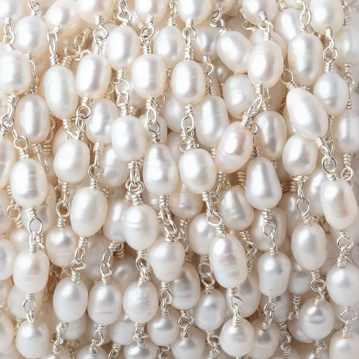 Beadsofcambaycom Necklaces 6x5mm White Oval Freshwater Pearls on 925 Silver Chain Beadsofcambaycom Necklaces 6x5mm White Oval Freshwater Pearls on 925 Silver Chain