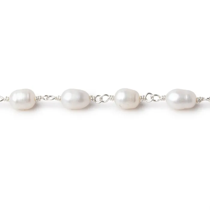 Beadsofcambaycom Necklaces 6x5mm White Oval Freshwater Pearls on 925 Silver Chain Beadsofcambaycom Necklaces 6x5mm White Oval Freshwater Pearls on 925 Silver Chain