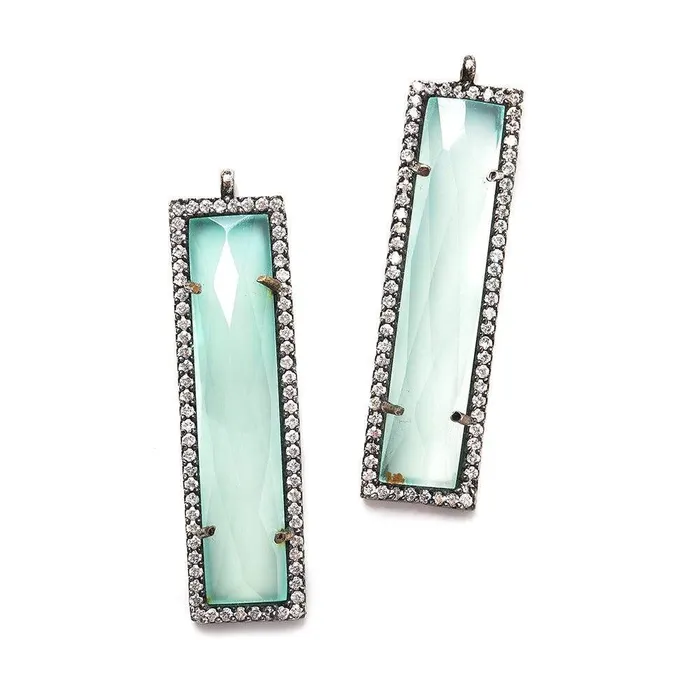 Beadsofcambaycom Rings 39x105mm Black Gold Bezel CZ Seafoam Blue Chalcedony Bar 1 ring Pendant 1 piece Beadsofcambaycom Rings 39x105mm Black Gold Bezel CZ Seafoam Blue Chalcedony Bar 1 ring Pendant 1 piece