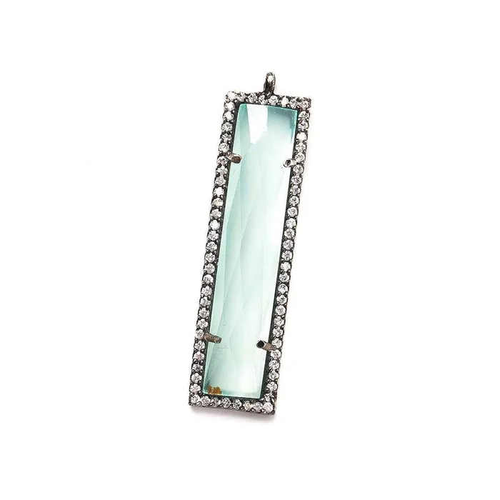 Beadsofcambaycom Rings 39x105mm Black Gold Bezel CZ Seafoam Blue Chalcedony Bar 1 ring Pendant 1 piece Beadsofcambaycom Rings 39x105mm Black Gold Bezel CZ Seafoam Blue Chalcedony Bar 1 ring Pendant 1 piece