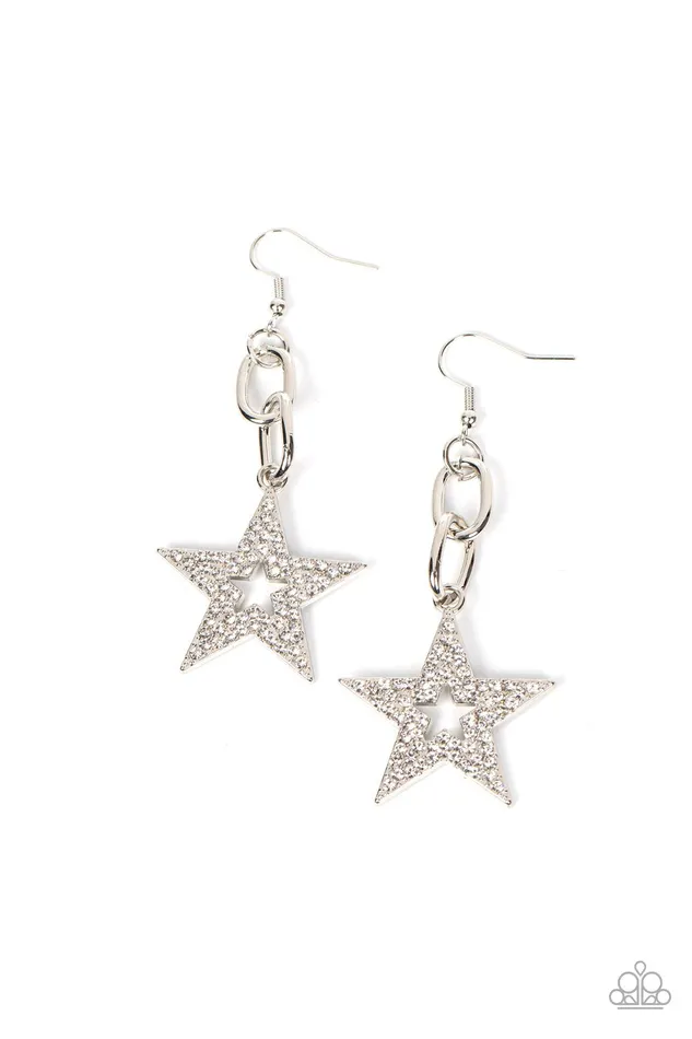 Cosmic Celebrity White Earrings Jewelry by Bretta Paparazzi Accessories Earrings