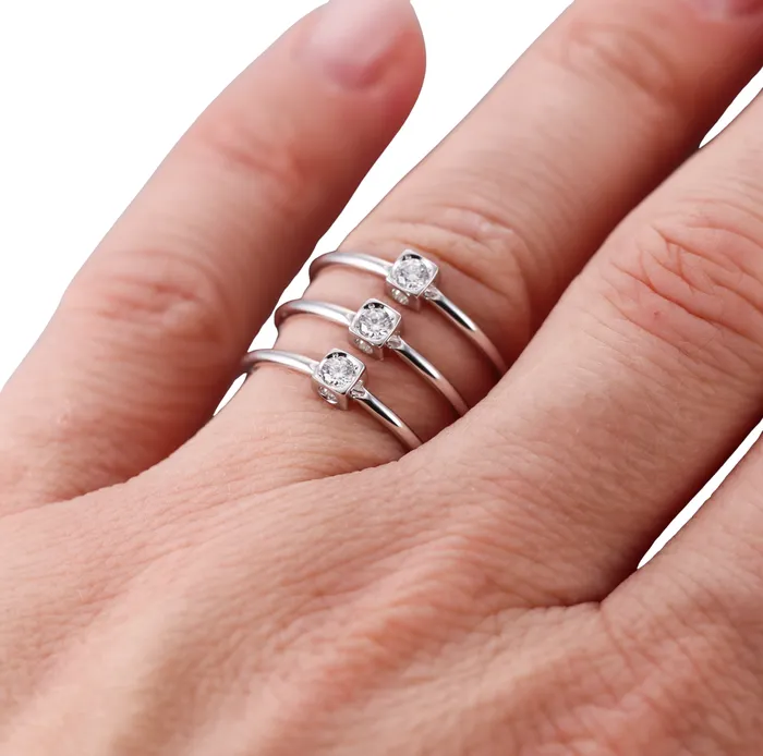 Dinh Van Rings Dinh Van Le Cube Diamond White Gold 3 Stone Band Ring