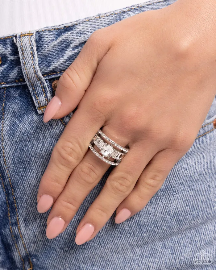 Dramatic Decadence White Ring Jewelry by Bretta Paparazzi Accessories Rings