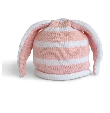 Earrings Melange Collection Handmade Knit Striped Pink Baby Toddler Bunny Ear Hat Fair Trade