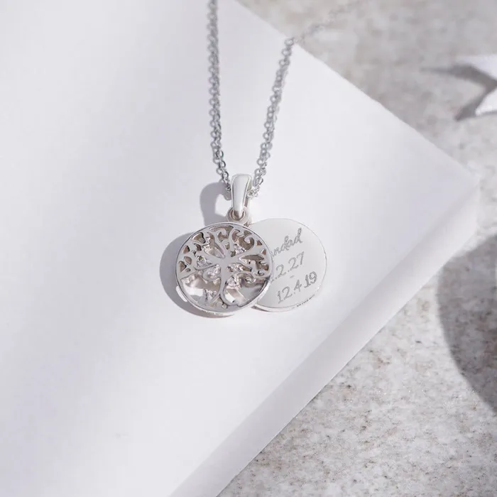 EverWith Necklaces EverWith Engraved Small Tree of Life Standard Engraving Memorial Pendant with Fine Crystal