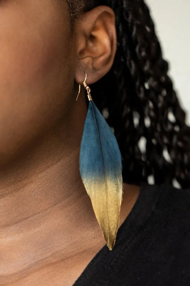 Fleek Feathers Blue Earrings Jewelry by Bretta Paparazzi Accessories Earrings