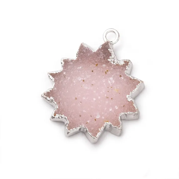Necklaces Beadsofcambaycom 1721mm Silver Leafed Pink Drusy Star Burst Pendant 1 focal piece Necklaces Beadsofcambaycom 1721mm Silver Leafed Pink Drusy Star Burst Pendant 1 focal piece