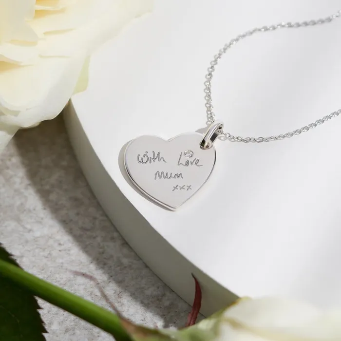 Necklaces EverWith Engraved Heart Handwriting Memorial Pendant with Fine Crystal EverWith Necklaces EverWith Engraved Heart Handwriting Memorial Pendant with Fine Crystal EverWith
