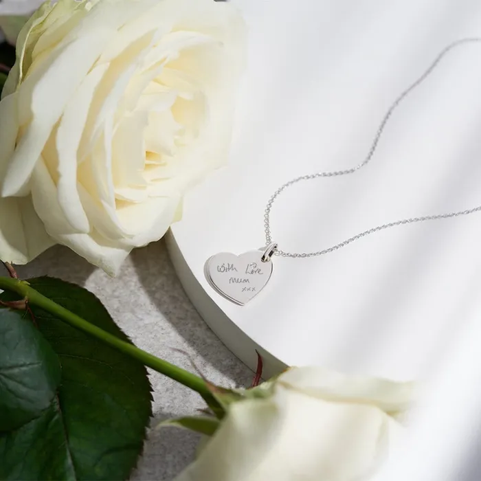Necklaces EverWith Engraved Heart Handwriting Memorial Pendant with Fine Crystal EverWith