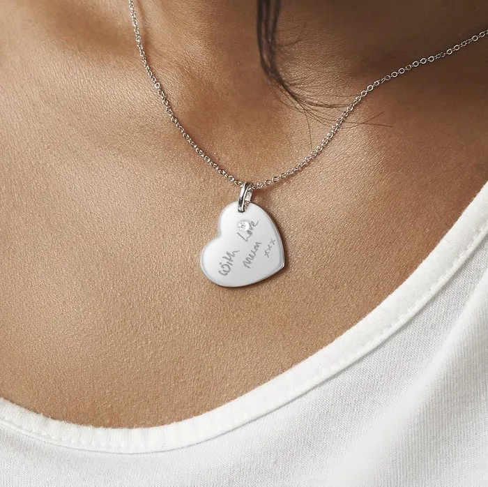 Necklaces EverWith Engraved Heart Handwriting Memorial Pendant with Fine Crystal EverWith