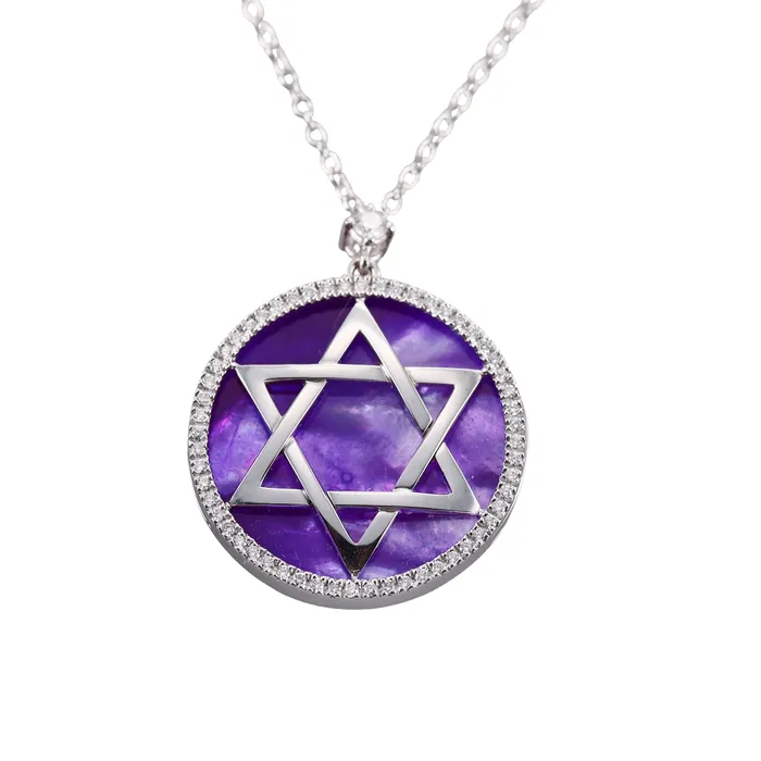 Not Signed Necklaces White Gold Diamond Interchangeable MOP Star of David Pendant Necklace Not Signed Necklaces White Gold Diamond Interchangeable MOP Star of David Pendant Necklace
