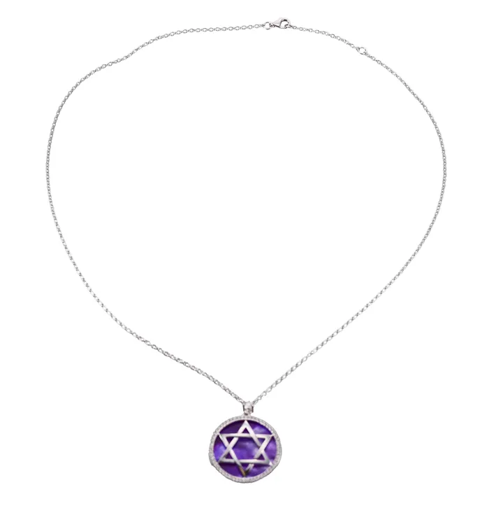 Not Signed Necklaces White Gold Diamond Interchangeable MOP Star of David Pendant Necklace