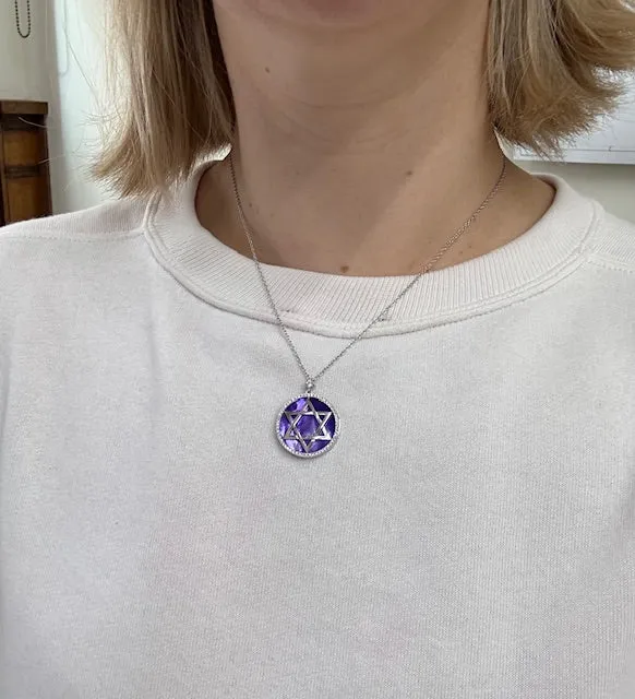 Not Signed Necklaces White Gold Diamond Interchangeable MOP Star of David Pendant Necklace