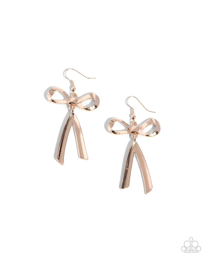 Paparazzi Accessories Earrings Dapper Delivery Rose Gold Bow Earrings Jewelry by Bretta