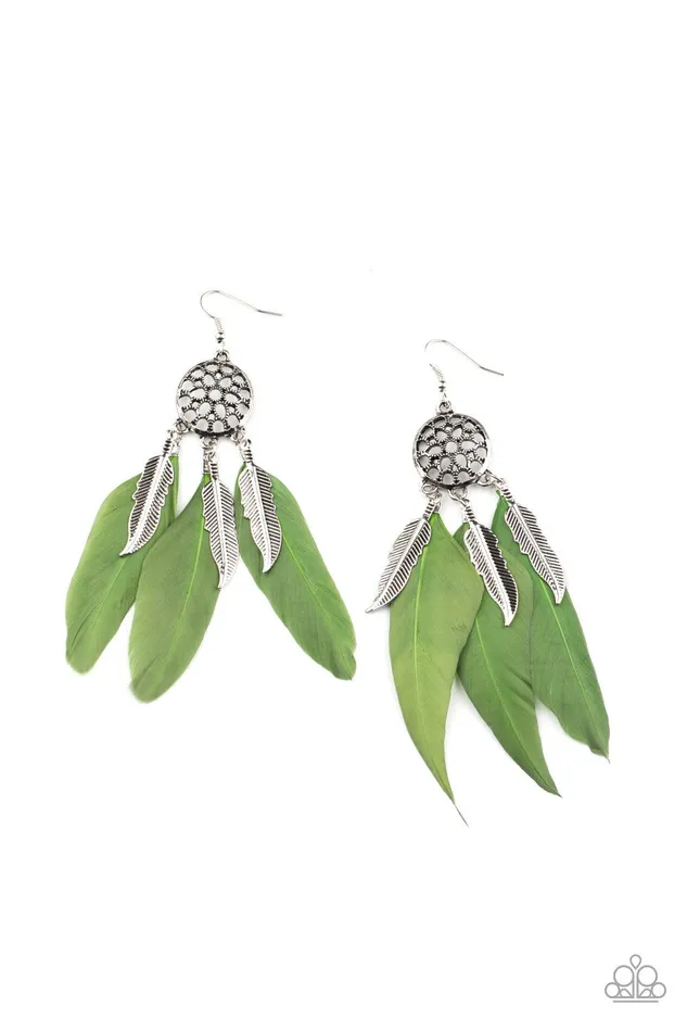 Paparazzi Accessories Earrings In Your Wildest DREAMCATCHERS Green Earrings Jewelry by Bretta