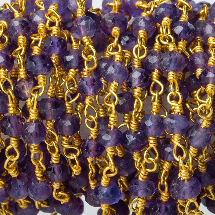 PreStyled Sets Beadsofcambaycom 3mm Amethyst Faceted Rondelle Gold Plated Rosary Chain PreStyled Sets Beadsofcambaycom 3mm Amethyst Faceted Rondelle Gold Plated Rosary Chain