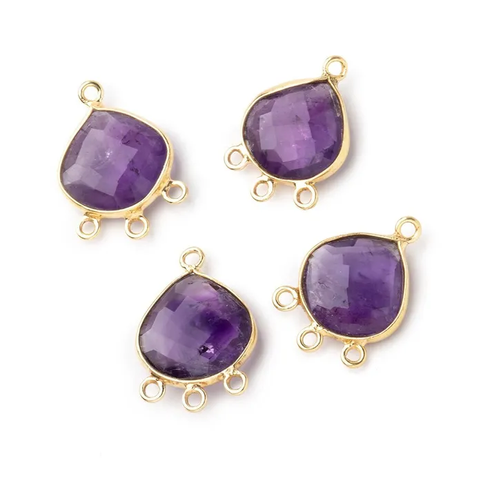 Rings Beadsofcambaycom 12mm Vermeil Bezel Amethyst Faceted Heart 3 ring Connector 1 Focal piece Rings Beadsofcambaycom 12mm Vermeil Bezel Amethyst Faceted Heart 3 ring Connector 1 Focal piece