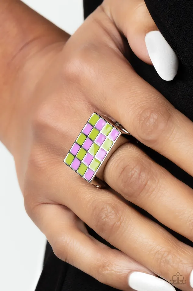 Rings Checkerboard Craze Green Ring Jewelry by Bretta Paparazzi Accessories