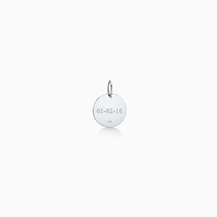 Sandy Steven Engravers Charm Necklaces 12 inch 14k White Gold Disc Charm Pendant with Diamond Initial Engravable