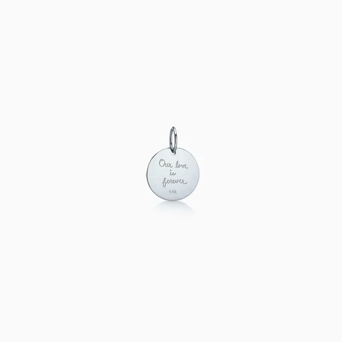 Sandy Steven Engravers Charm Necklaces 12 inch 14k White Gold Disc Charm Pendant with Diamond Initial Engravable