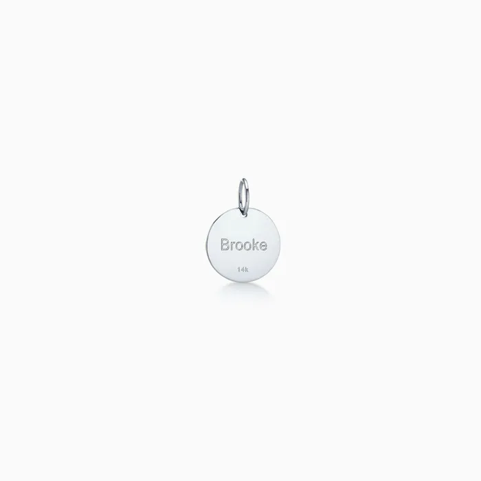 Sandy Steven Engravers Charm Necklaces 12 inch 14k White Gold Disc Charm Pendant with Diamond Initial Engravable