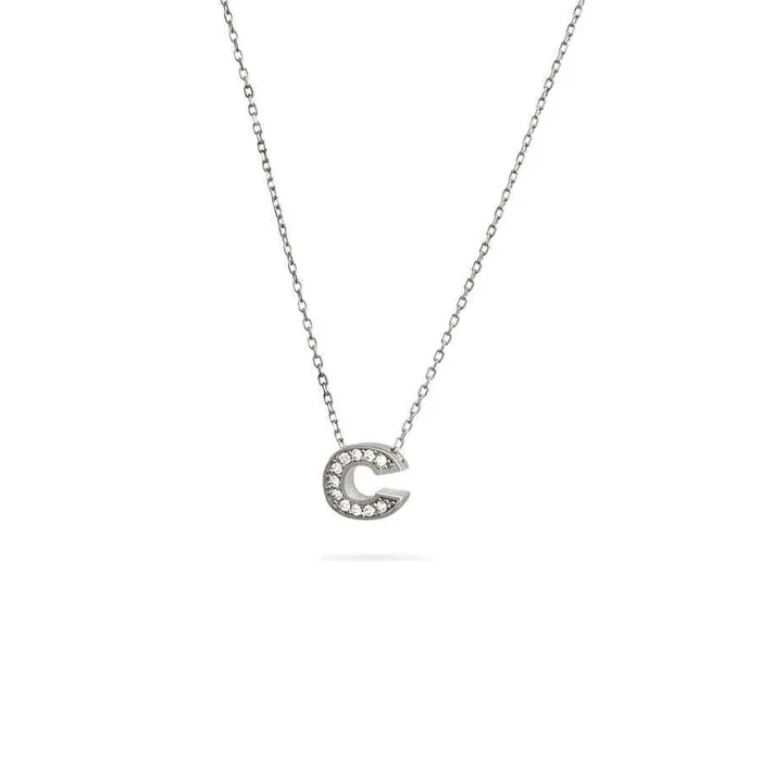 Senso Gold Necklaces Gold letter C necklace with zircons 14k white gold Sense Gold Symbols