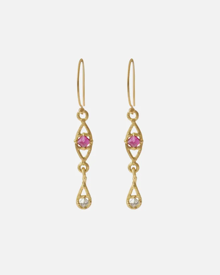 Silk Pyramid Ruby Earrings Hiroyo Earrings