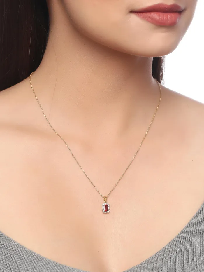 078 Ct Red Garnet Solid 10k Yellow Gold Chain Pendant Necklace YoTreasure Necklaces