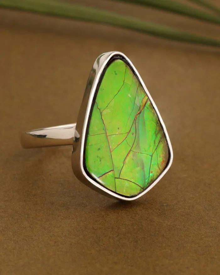 1415 Ct Ammolite Ring Solid 925 Sterling Silver Gemstone Jewelry YoTreasure Rings