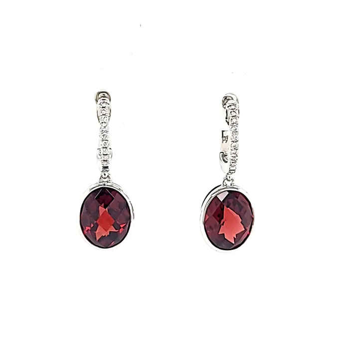14k White Gold Oval Garnet Dangle Earrings I8018 PeJay Earrings