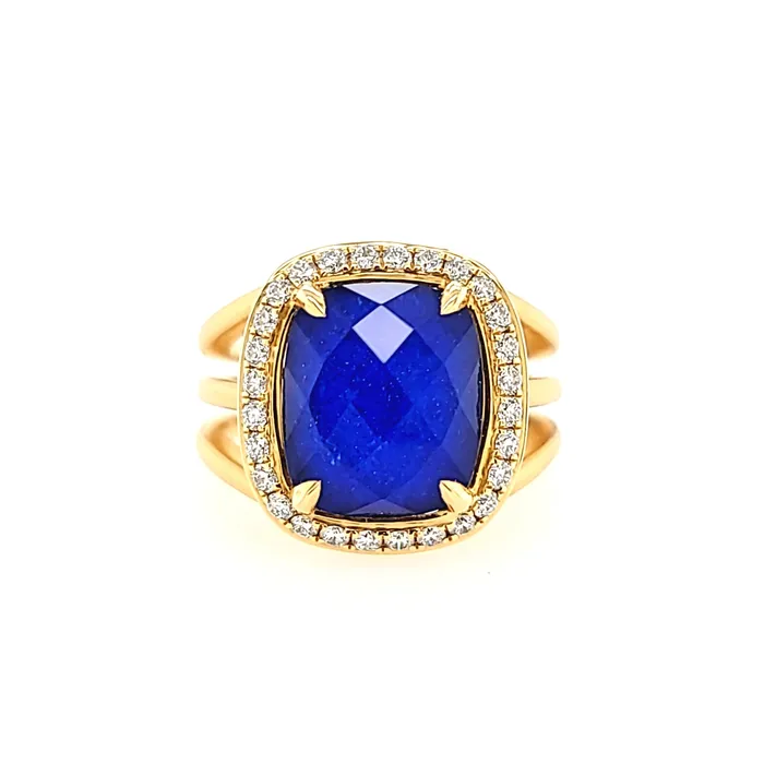 18k Yellow Gold Lapis Diamond Ring I7684 Doves Rings
