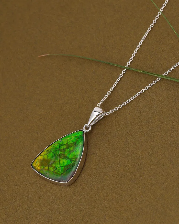 480 Ct Ammolite 925 Sterling Silver Necklace Pendant Jewelry YoTreasure Necklaces