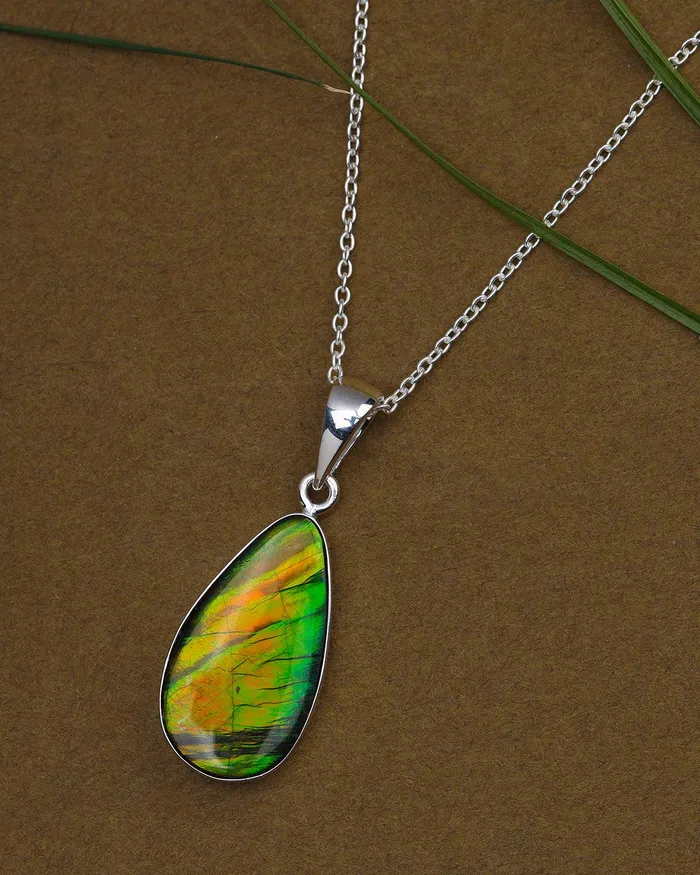 915 Ct Ammolite 925 Sterling Silver Necklace Pendant Jewelry YoTreasure Necklaces