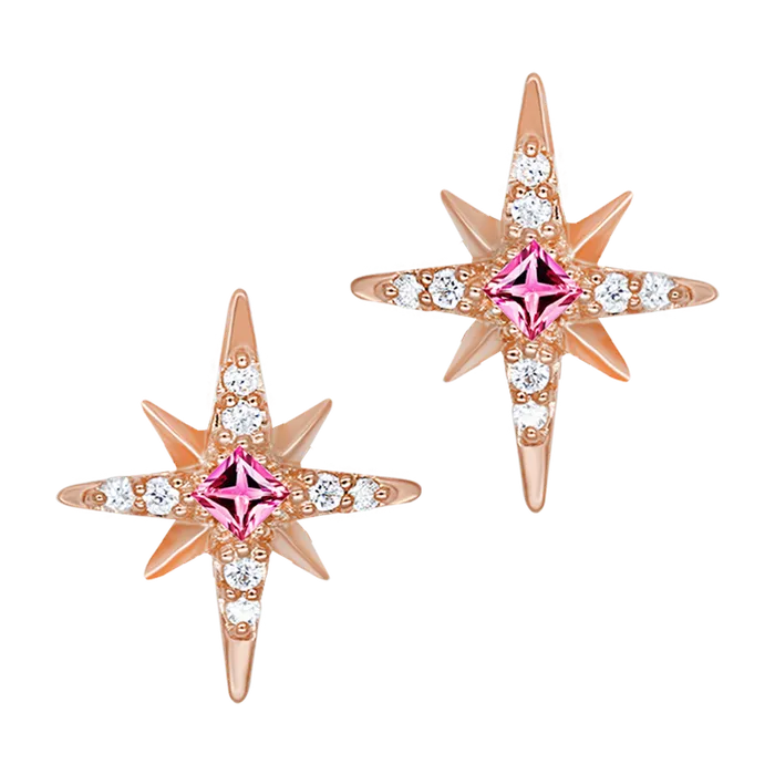 acemijewelry Earrings Pink Tourmaline 8 Fortune Star Earring