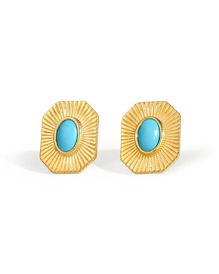 Arizona Turquoise Gemstone 14K Gold Plated Over 925 Silver Stud Earrings YoTreasure Earrings Arizona Turquoise Gemstone 14K Gold Plated Over 925 Silver Stud Earrings YoTreasure Earrings